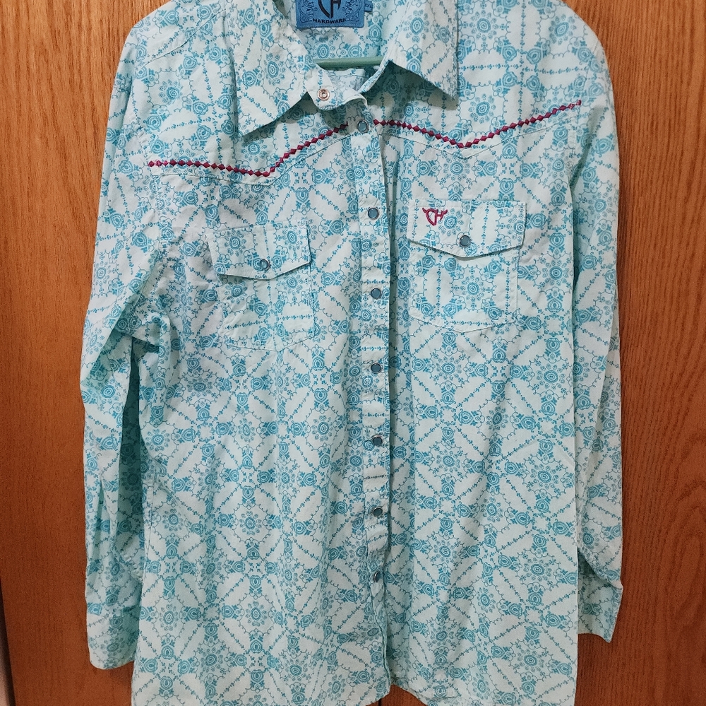 Turquoise Patterned Button-Up Shirt